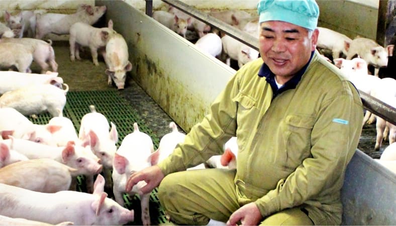 「産直お米育ち豚」の生産者　有限会社ありす畜産の水野雄幸さん