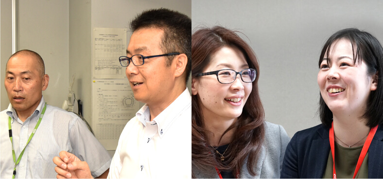 左）左から 草留 嘉久開発担当、二神 明光開発担当、右）左から 日本生活協同組合連合会 神津茜美さん、熊田昌子さん（2016年8月〜2017年1月当時）